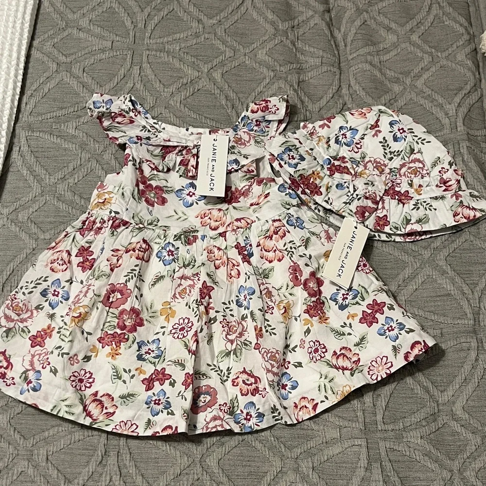 Janie and Jack White Floral Sundress with Matching Hat